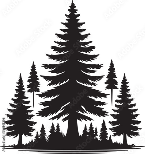 set of trees vector, pine tree silhouette vector illustration, pine tree silhouette vector, pine tree icon