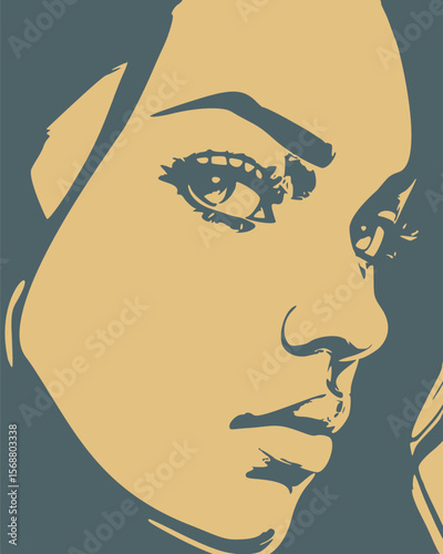 Young woman face front view in low key style. Elegant silhouette of a female head.