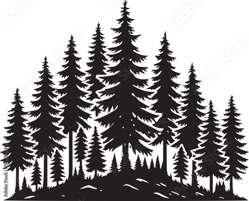 set of trees vector, pine tree silhouette vector illustration, pine tree silhouette vector, pine tree icon