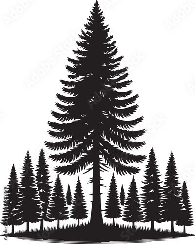 set of trees vector, pine tree silhouette vector illustration, pine tree silhouette vector, pine tree icon