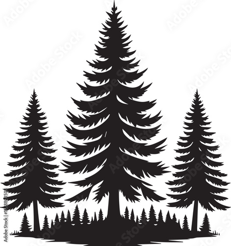 set of trees vector, pine tree silhouette vector illustration, pine tree silhouette vector, pine tree icon