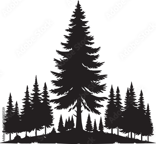 set of trees vector, pine tree silhouette vector illustration, pine tree silhouette vector, pine tree icon
