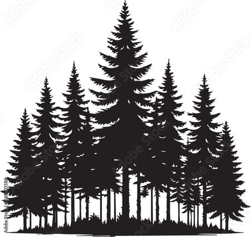 set of trees vector, pine tree silhouette vector illustration, pine tree silhouette vector, pine tree icon