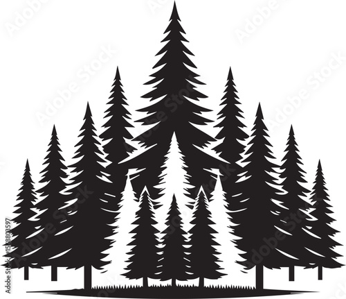 set of trees vector, pine tree silhouette vector illustration, pine tree silhouette vector, pine tree icon
