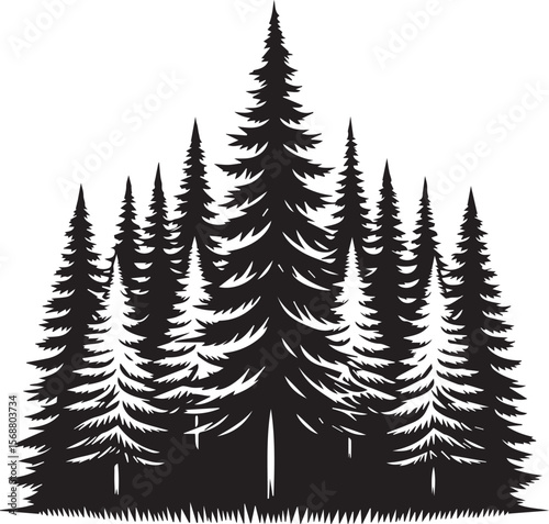 set of trees vector, pine tree silhouette vector illustration, pine tree silhouette vector, pine tree icon