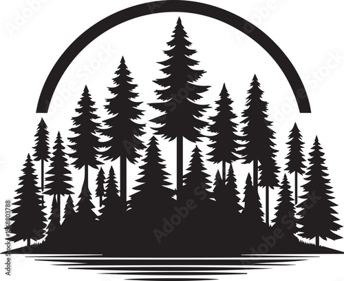 set of trees vector, pine tree silhouette vector illustration, pine tree silhouette vector, pine tree icon