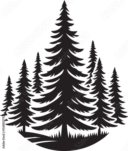 set of trees vector, pine tree silhouette vector illustration, pine tree silhouette vector, pine tree icon