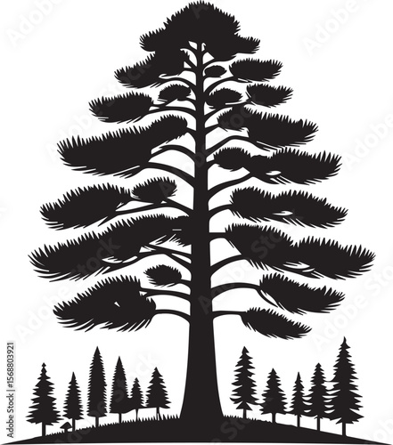 set of trees vector, pine tree silhouette vector illustration, pine tree silhouette vector, pine tree icon
