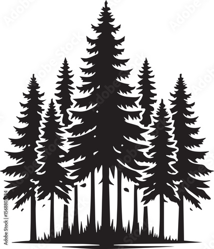 set of trees vector, pine tree silhouette vector illustration, pine tree silhouette vector, pine tree icon
