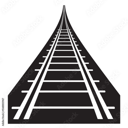 Minimalist black and white vector illustration of railroad tracks ascending into the distance