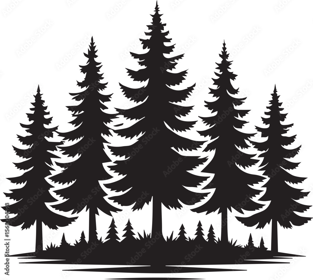 Obraz premium set of trees vector, pine tree silhouette vector illustration, pine tree silhouette vector, pine tree icon