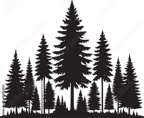 set of trees vector, pine tree silhouette vector illustration, pine tree silhouette vector, pine tree icon
