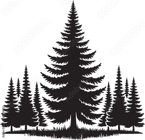 set of trees vector, pine tree silhouette vector illustration, pine tree silhouette vector, pine tree icon