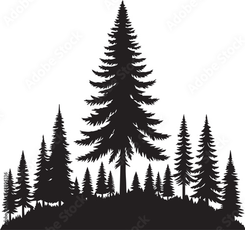 set of trees vector, pine tree silhouette vector illustration, pine tree silhouette vector, pine tree icon