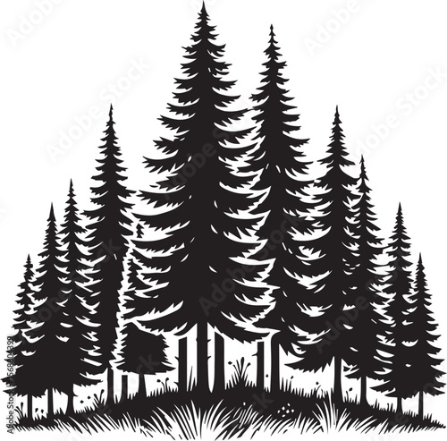 set of trees vector, pine tree silhouette vector illustration, pine tree silhouette vector, pine tree icon