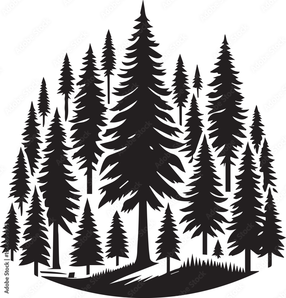 Obraz premium set of trees vector, pine tree silhouette vector illustration, pine tree silhouette vector, pine tree icon