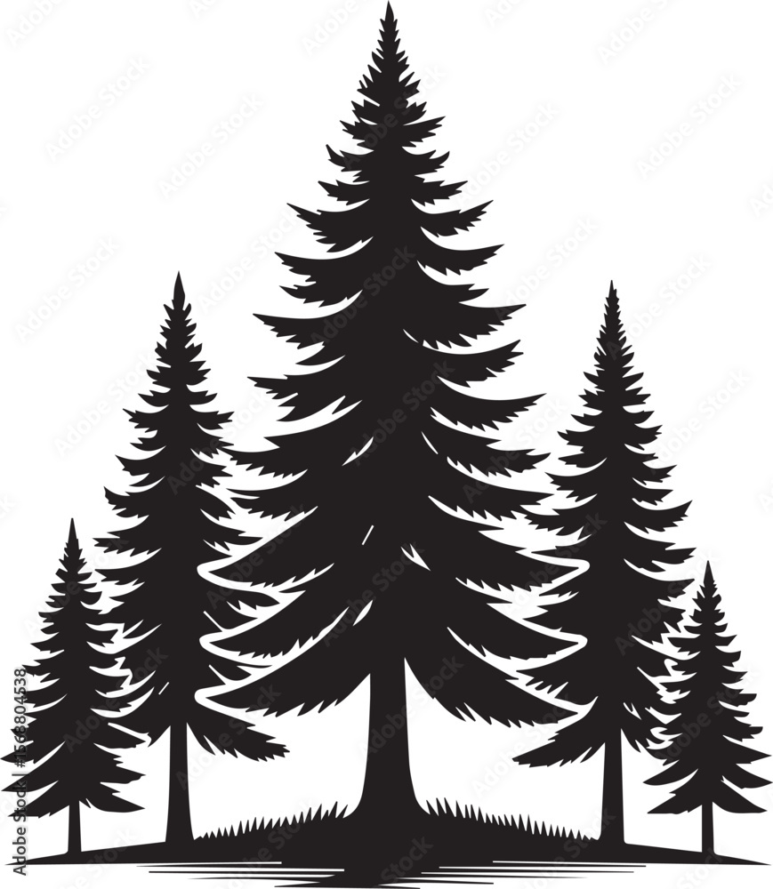 Fototapeta premium set of trees vector, pine tree silhouette vector illustration, pine tree silhouette vector, pine tree icon