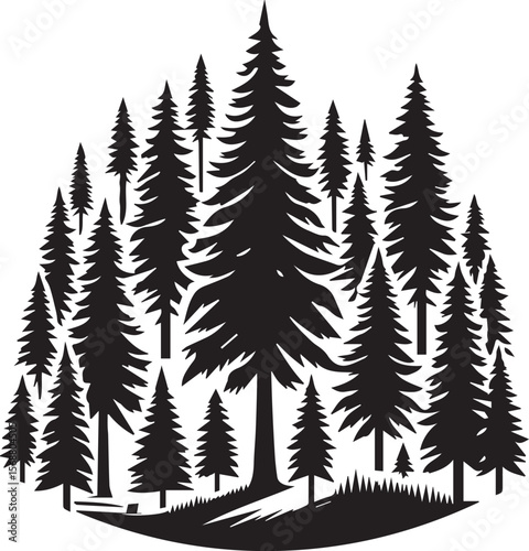 set of trees vector, pine tree silhouette vector illustration, pine tree silhouette vector, pine tree icon