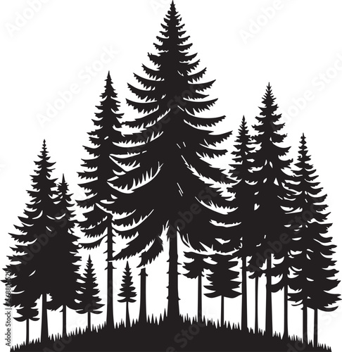 set of trees vector, pine tree silhouette vector illustration, pine tree silhouette vector, pine tree icon