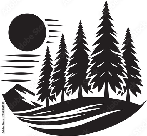 set of trees vector, pine tree silhouette vector illustration, pine tree silhouette vector, pine tree icon