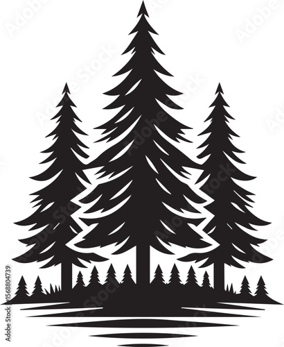 set of trees vector, pine tree silhouette vector illustration, pine tree silhouette vector, pine tree icon