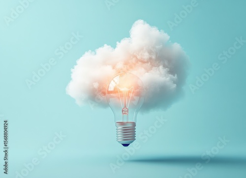 Glowing bulb in cloud; conceptual innovation