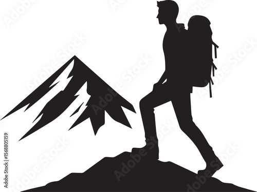 a man climbing mountain vector illustration, man climbing mountain silhouette vector full body