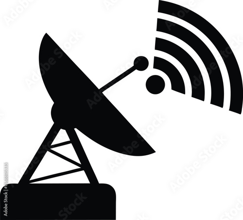 Satellite dish icon, antenna silhouette vector, communication equipment graphic, signal receiver symbol