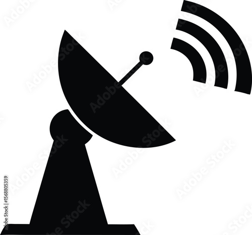 Satellite dish icon, antenna silhouette vector, communication equipment graphic, signal receiver symbol