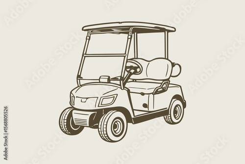 lineart illustration of a golf cart with a vintage look