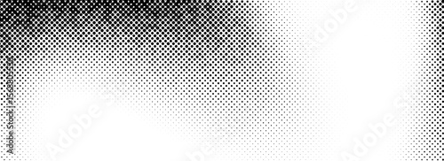 Grunge halftone gradient texture. Black pixelated grange backdrop. Weathered grit noise background. Damaged glitched print overlay. Fade gritty sand wallpaper. Vector halfton smudged texture surface 