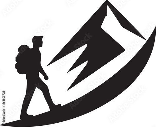 a man climbing mountain vector illustration, man climbing mountain silhouette vector full body