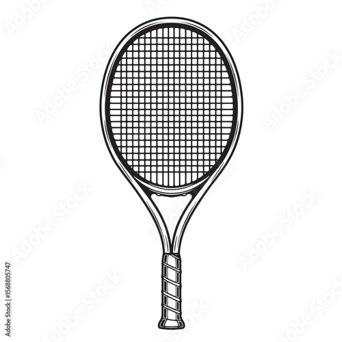 Vintage art illustration of a tennis racket depicting sports equipment for design projects