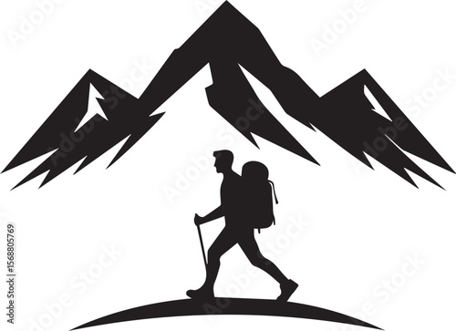 a man climbing mountain vector illustration, man climbing mountain silhouette vector full body