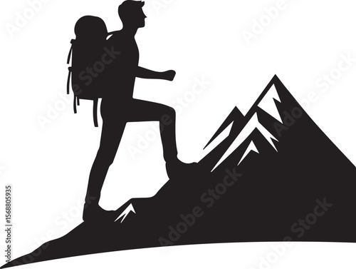 a man climbing mountain vector illustration, man climbing mountain silhouette vector full body