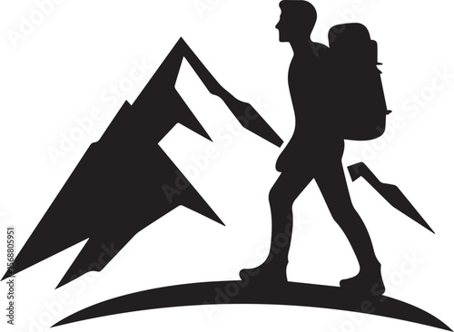 a man climbing mountain vector illustration, man climbing mountain silhouette vector full body