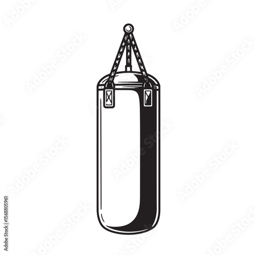 Vintage art style illustration of a hanging punching bag isolated on white background