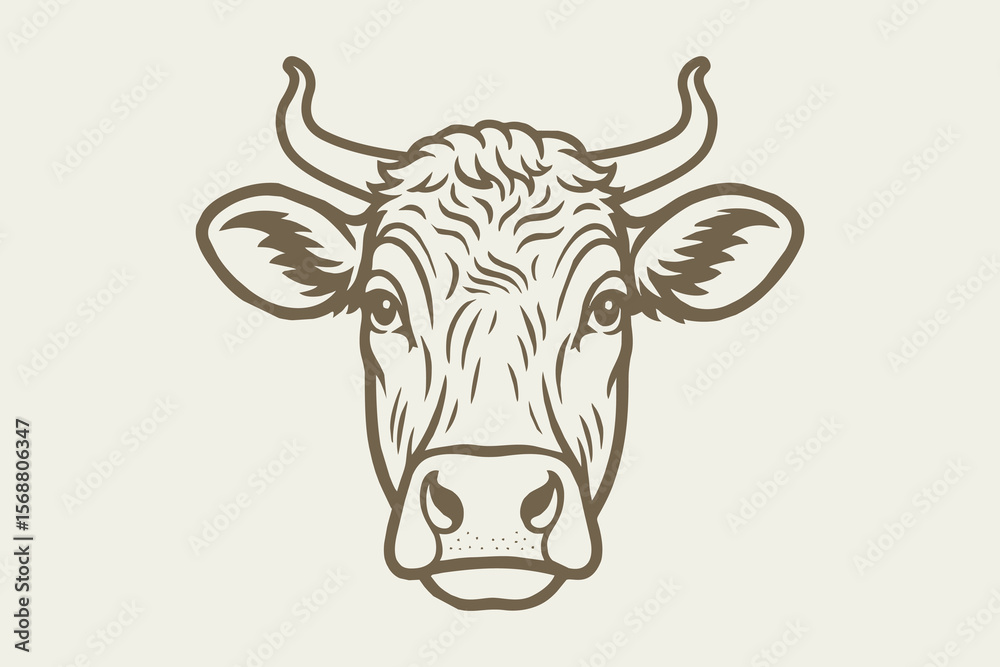 Naklejka premium illustration of a cow's head drawing in vintage style