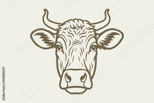 illustration of a cow's head drawing in vintage style