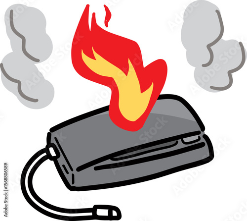 燃えているモバイルバッテリーのイラスト