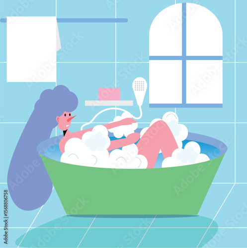 woman on a bathtub vector design clean and unique latest illustration