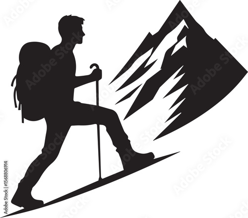 a man climbing mountain vector illustration, man climbing mountain silhouette vector full body