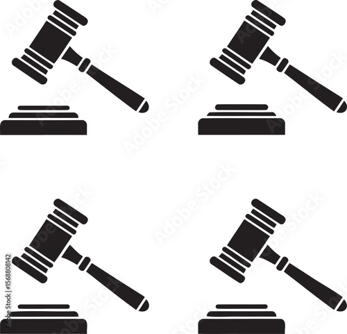 Wooden gavel silhouette set vector illustration isolated On Transparent Background