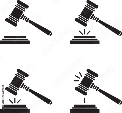 Wooden gavel silhouette set vector illustration isolated On Transparent Background