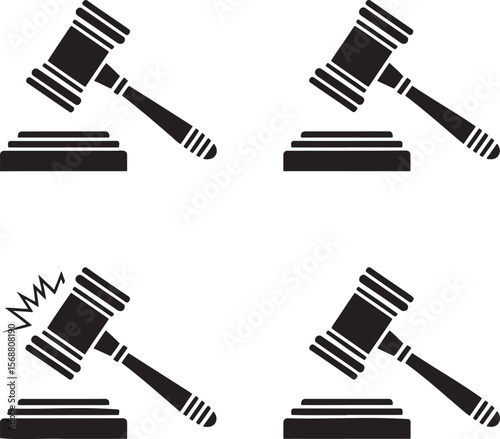 Wooden gavel silhouette set vector illustration isolated On Transparent Background