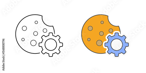 Cookie preferences icon with cookie and gear overlay, ideal for website privacy settings, data control, and everyday digital privacy illustrations.