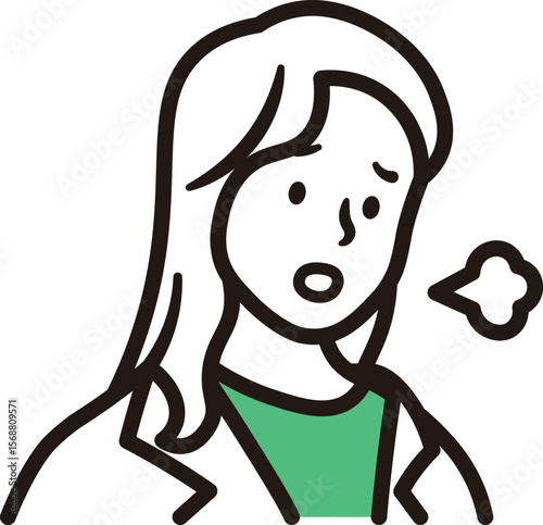 ビジネスウーマンがため息をして悩んでいる上半身のシンプルなイラスト素材