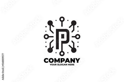 Tech Monogram P Badge Logo Design