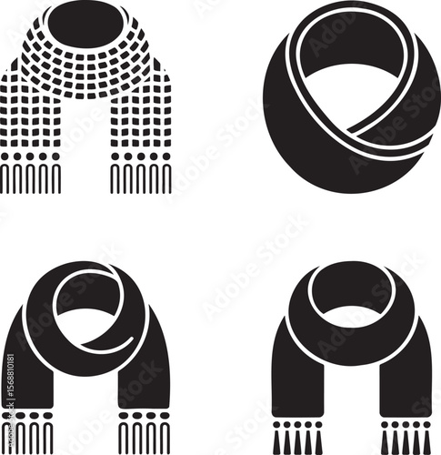 Woven Winter Scarf silhouette set vector illustration isolated On Transparent Background