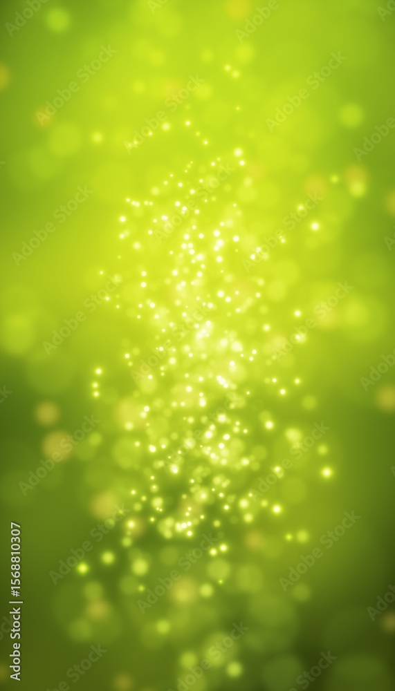Obraz premium Vertical illustration of green light shine particles bokeh over dark background - vacation concept.